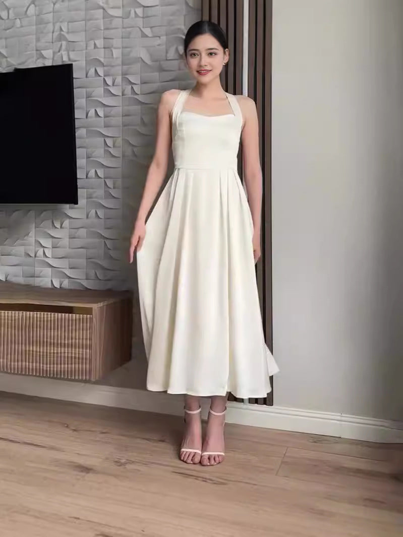 Summer Summer New High-Semperament Solid Colored Temperament With Suspension Dress
