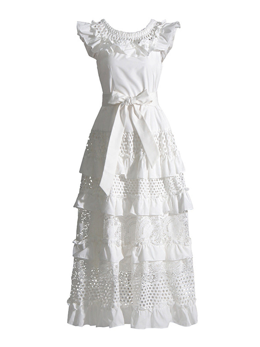 Holiday Style Dress 2025 Spring New Word Shoulder Tie With Thin Embroidery Temperament Fairy Dress