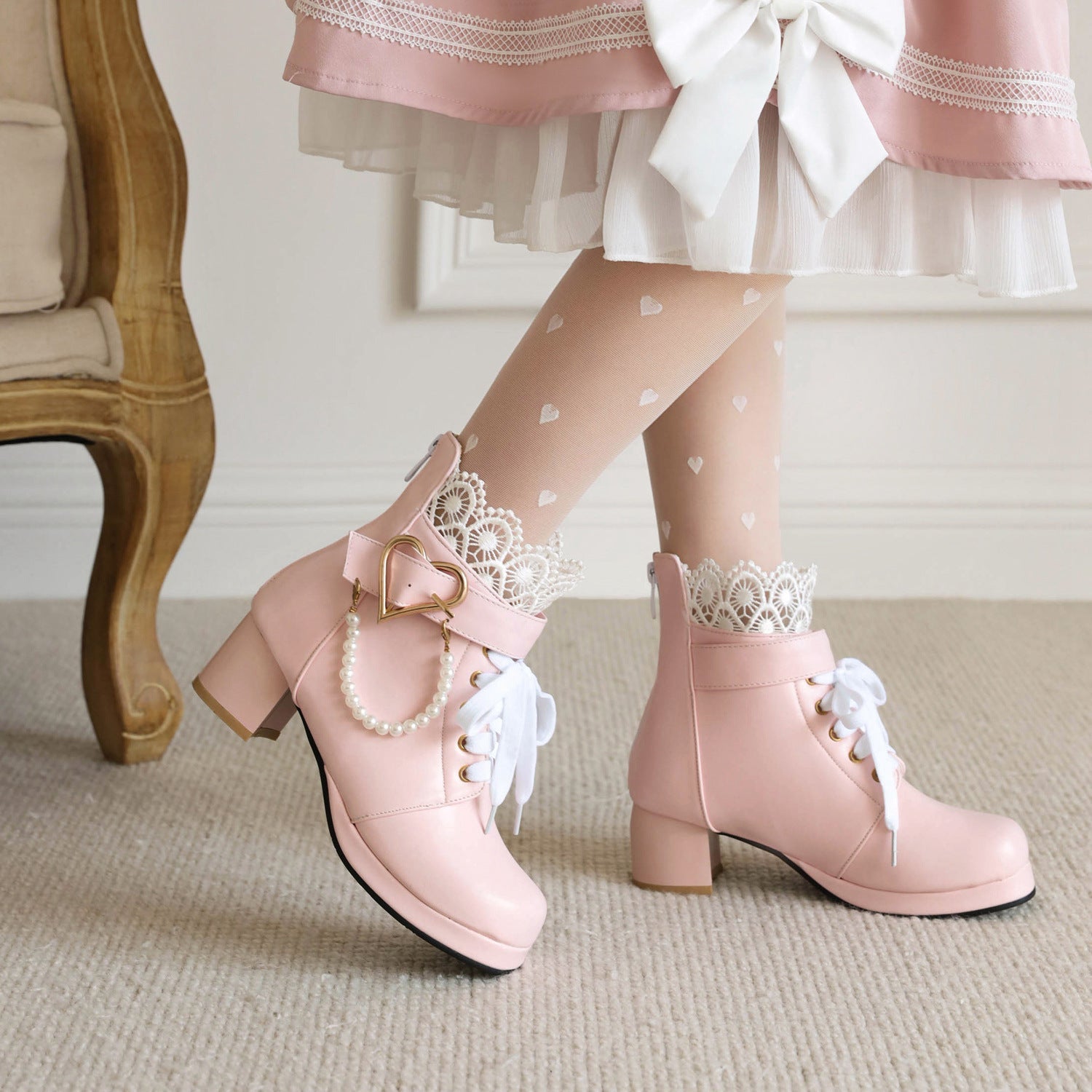 Size Women's Shoes Retro Lace Coarse Heel Short Boots Autumn And Winter New College Women's Boots Shoes High Quality Shoes