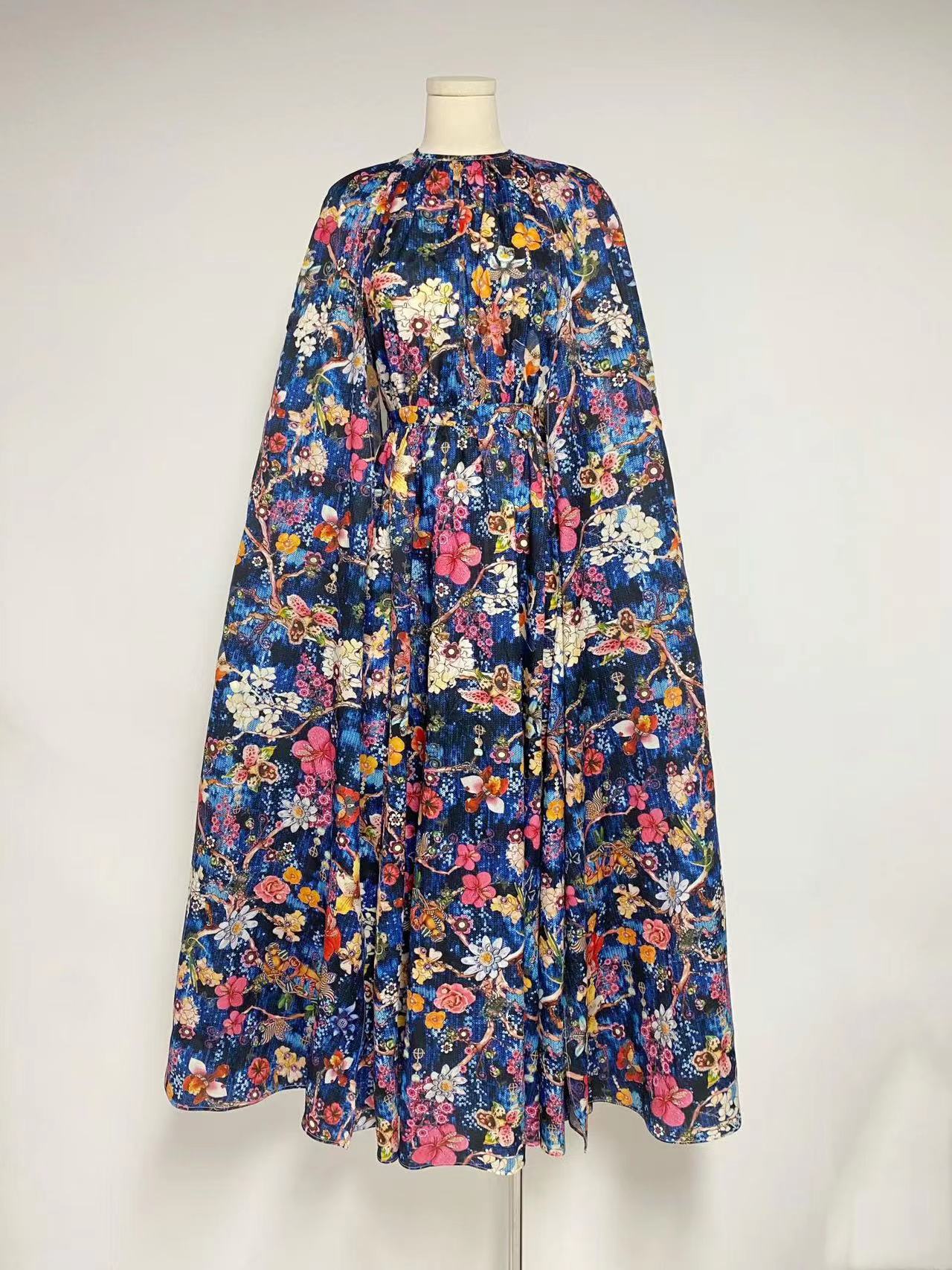2025 Autumn New Round Collar Cloak Dress Design Waist Long Dress Dress Woman