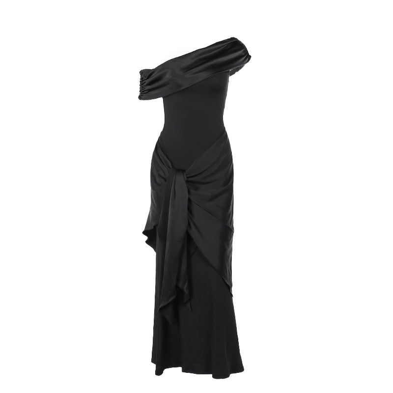 Shoulder Mesh Ribbon Dress Dress In New Temperament Black Dress Woman DJPT