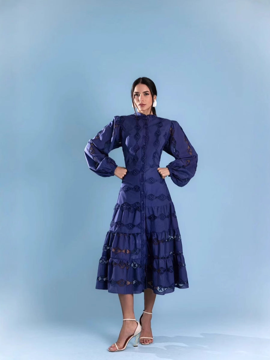 Early Spring High-End Fashion Elegant Collar Heavy Industry Embroidery Single Buckle Dress Dress Dress Dress Dress Dress Dress Woman