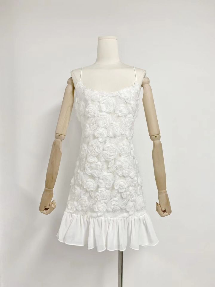 Dress Holiday Style Fresh Sweet Three-Dimensional Rose Splicing Chiffon Sling Dress Skirt
