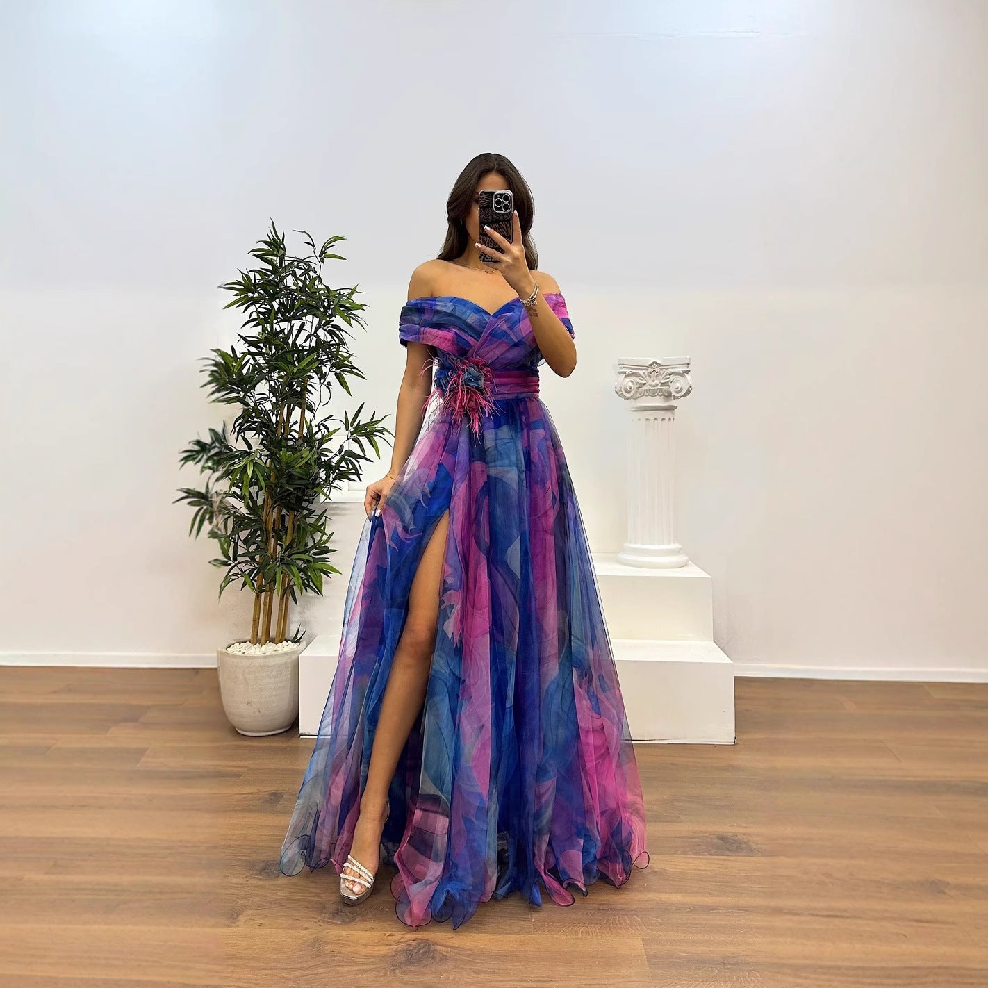 2025 New Yarn Net Printed Party Dress INS Casual Fashion Women's Dress HZ0628