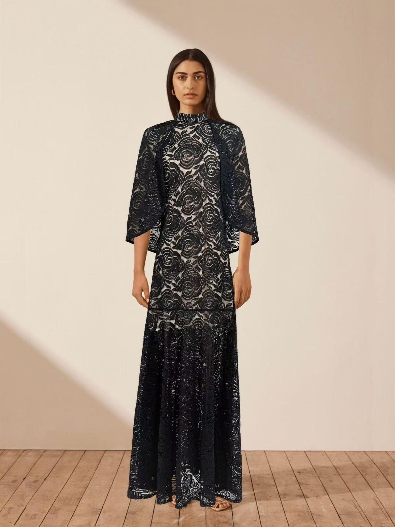 Temperament Fashion Elegant Style Dress 2024 Autumn And Winter New Light Luxury Embroidery Perspective Shawl Dress Woman