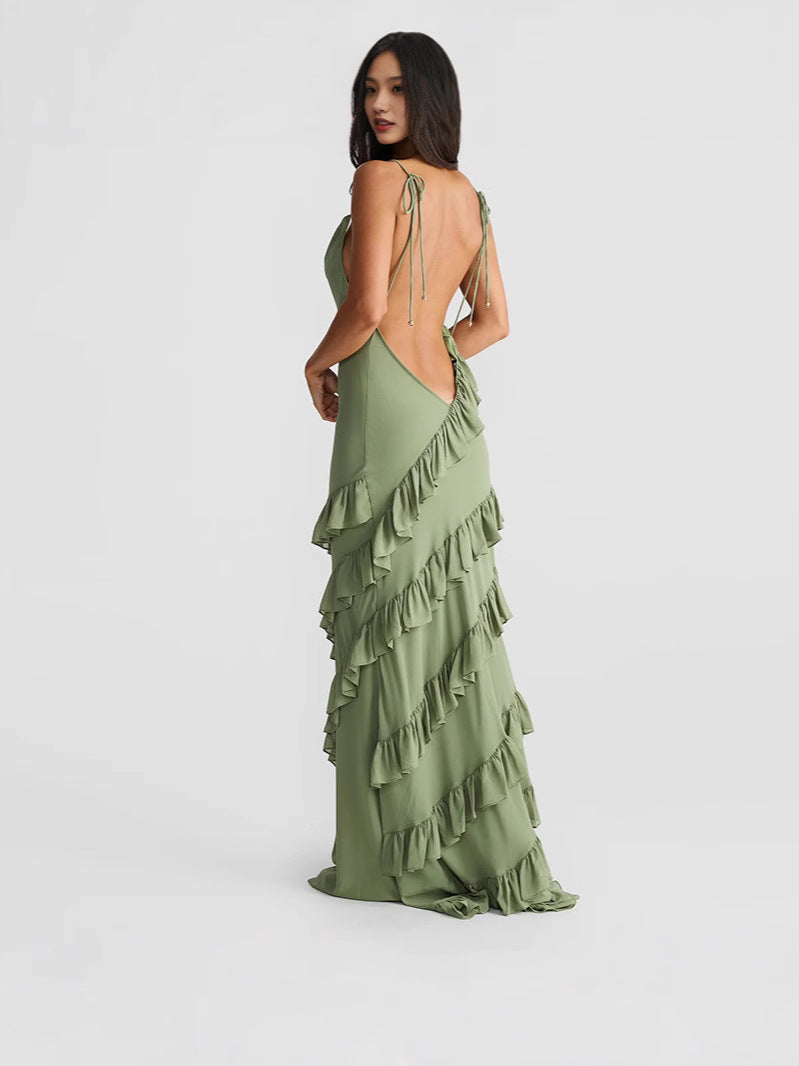 Fashion Atmospheric Elegant Pure Color Banquet Lace Dress In Fall 2024