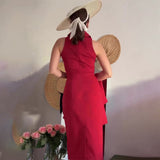 New Women's Dress French Retro Temperament High-End Beauty Sleeveless Long Dress Two-Piece