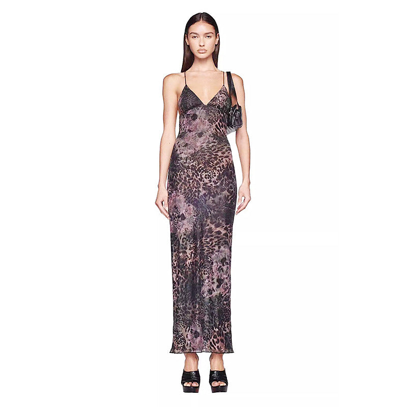 Girl Sexy Temperament Butterfly Sling Dress Fashionable Holiday Style Splicing Big Bare Back Hanging Neck V Collar Bag Buttice Skirt