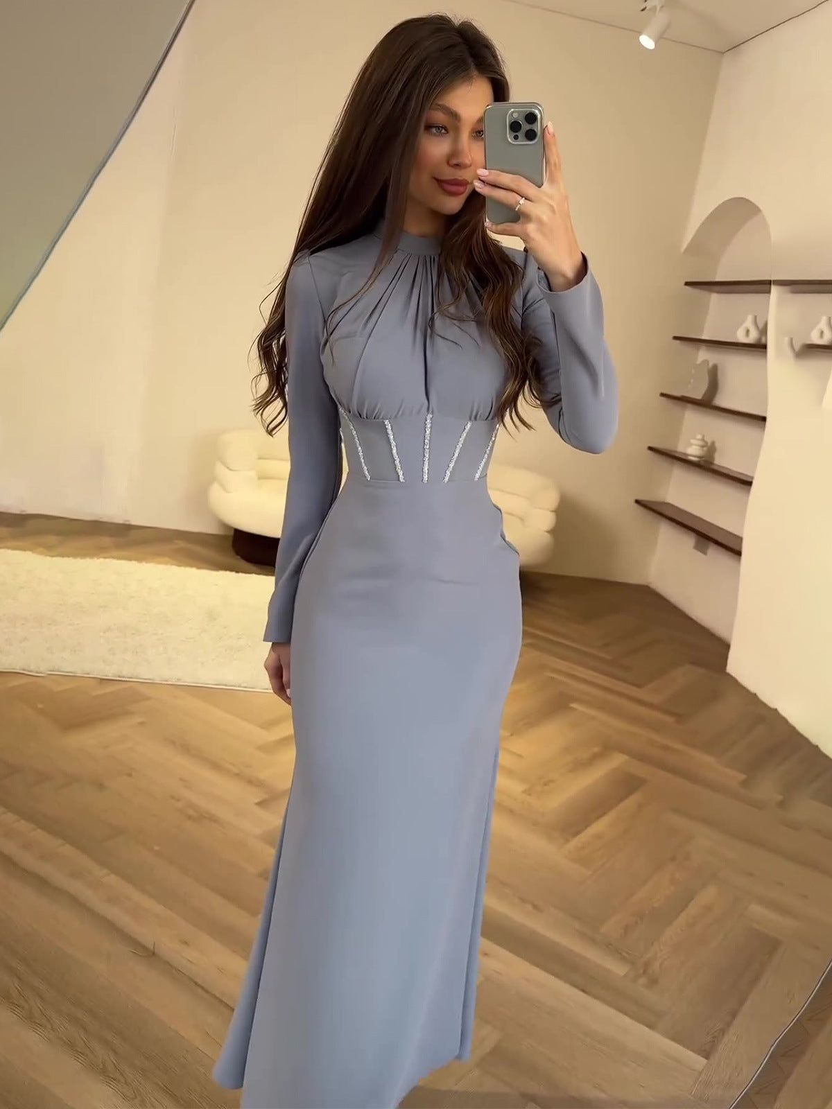 Spring Cundress Long Sleeves And Flaws With Irregular Long Dress Dress Woman
