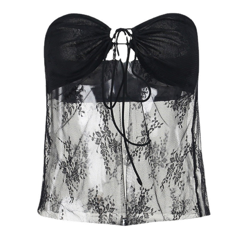 Lace T-Shirt Blouse 2025 Summer New Sexy Hottie Short Vest DJPT