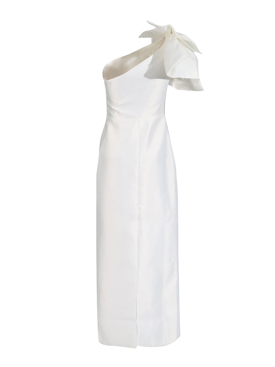 Temperament Sexy Dress 2025 Summer New Single Shoulder Three-Bunnyed Blanage Folds Shoulder Dress Woman
