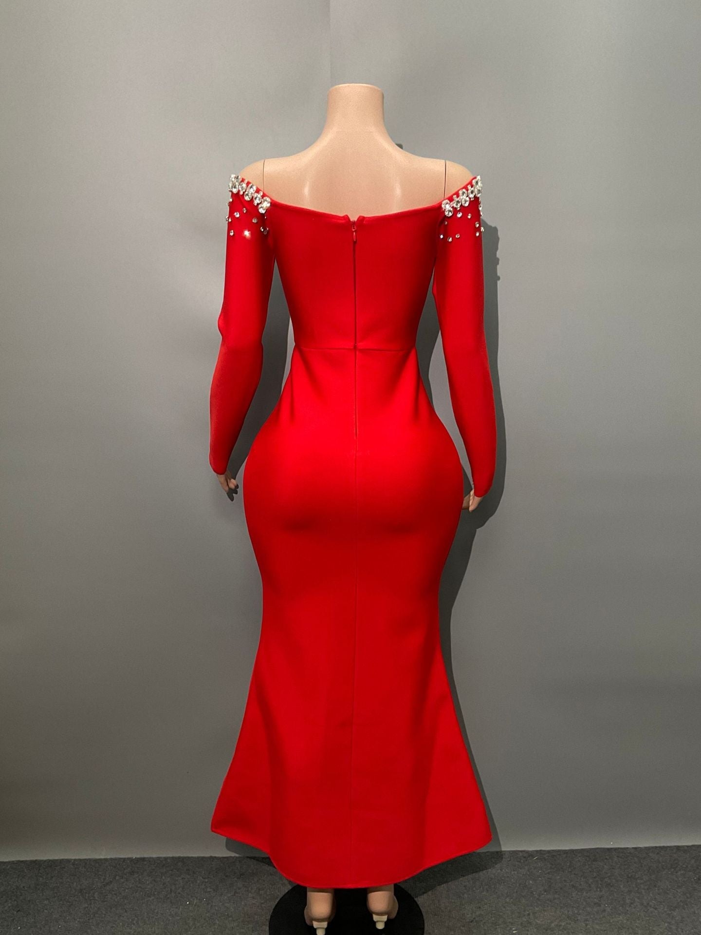Fashion Design With Long-Sleeved Diamond Banded Dress Dress For Party Party Women's Evening Dress