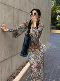 Temperament V-Neck 2024 Early Spring New Broken Leopard Dress Style Thousands Of Spring And Autumn
