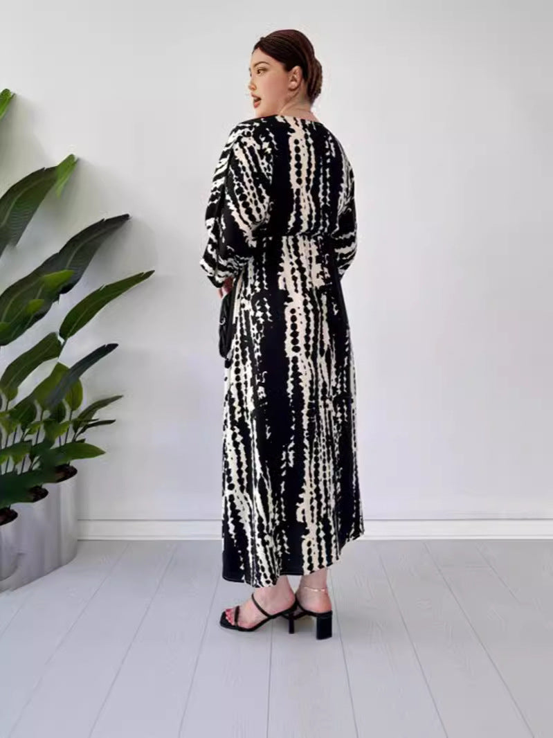 Fashion Prints In The Summer Of 2024 V-Neck Vacation Comfort Loose Dress