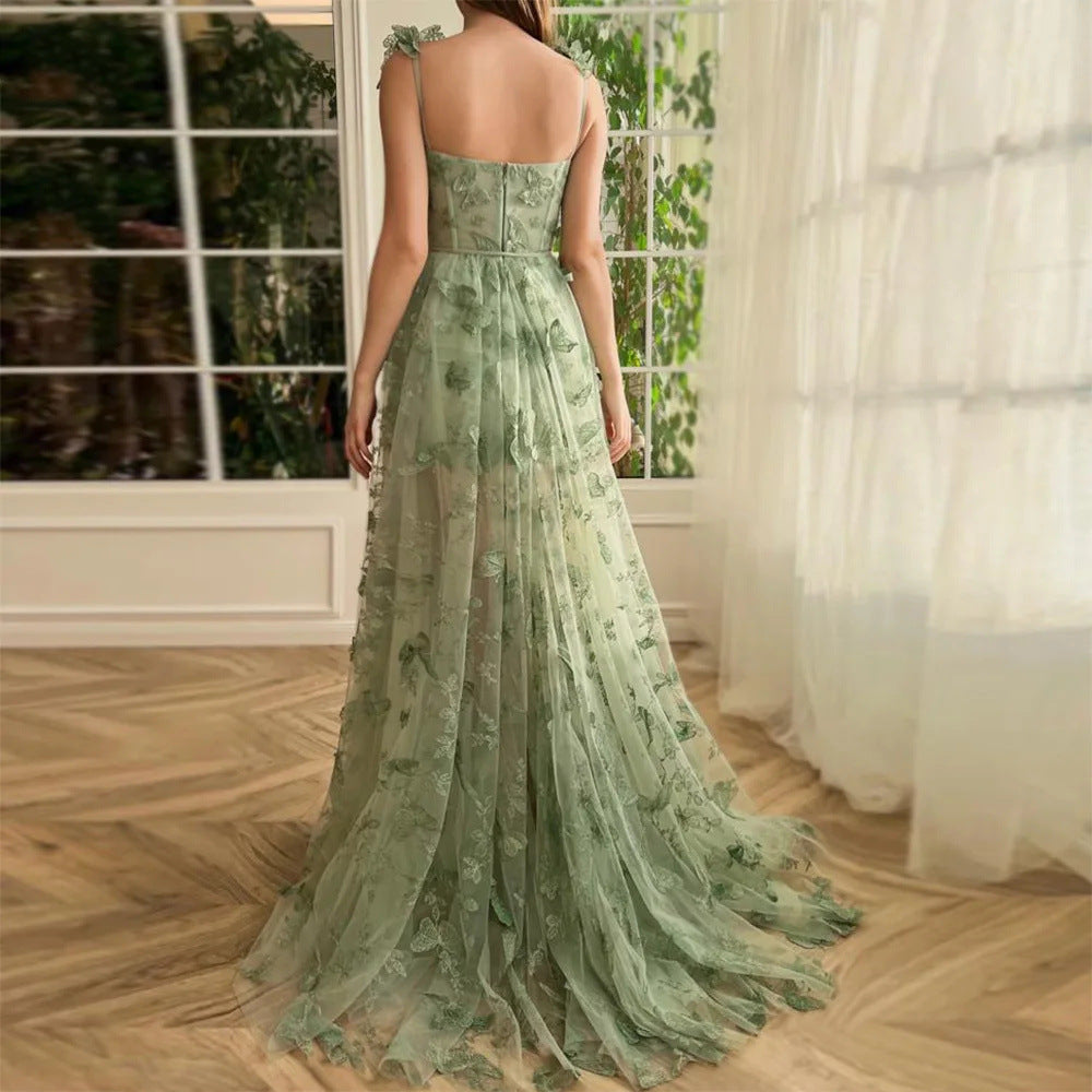 Fresh Butterfly Long Dress Small Short A-Shaped Skirt Stage Performance Competition Aupong Skirt