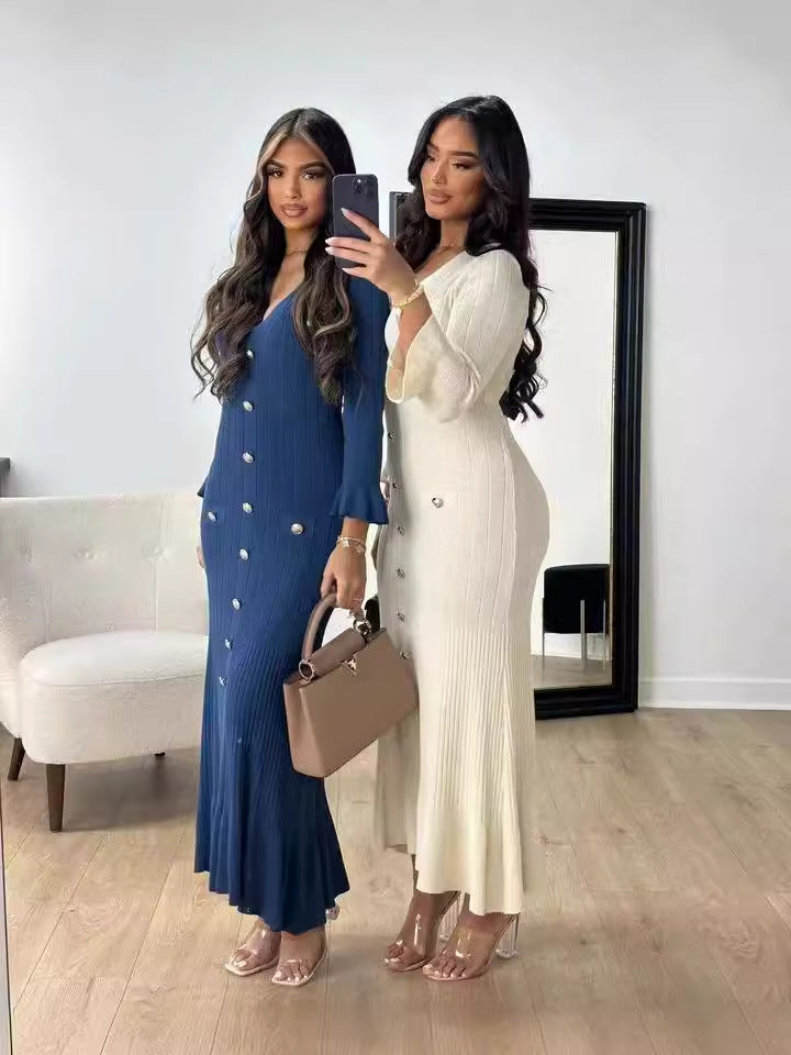 2024 Long-Sleeved Dress With Slim Skinny Knitted Long-Sleeved Dress