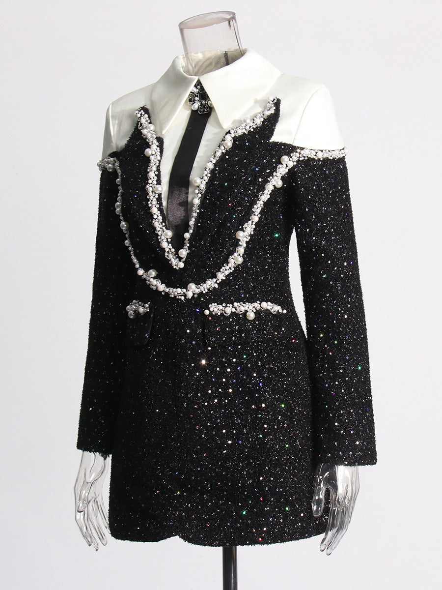 Version Of Temperament Small Fragrant Wind 2025 New Fashion Name Spliced Studded Short Dress Woman