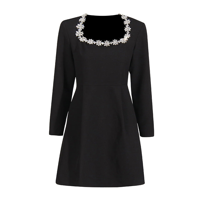 Famous Sexy Light Extravagant Evening Dress 2025 Spring New Square Collar Diamond Splicing Short-Term Waist Dress