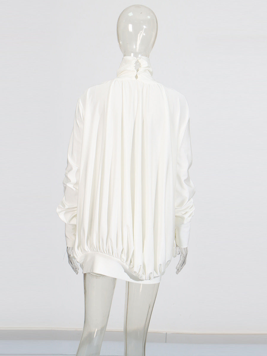 Temperament High-End Small Dress 2025 New Solid Color High-Necked Long-Sleeved Three-Dimensional Flowers Splicing Dress Dress Women's Summer