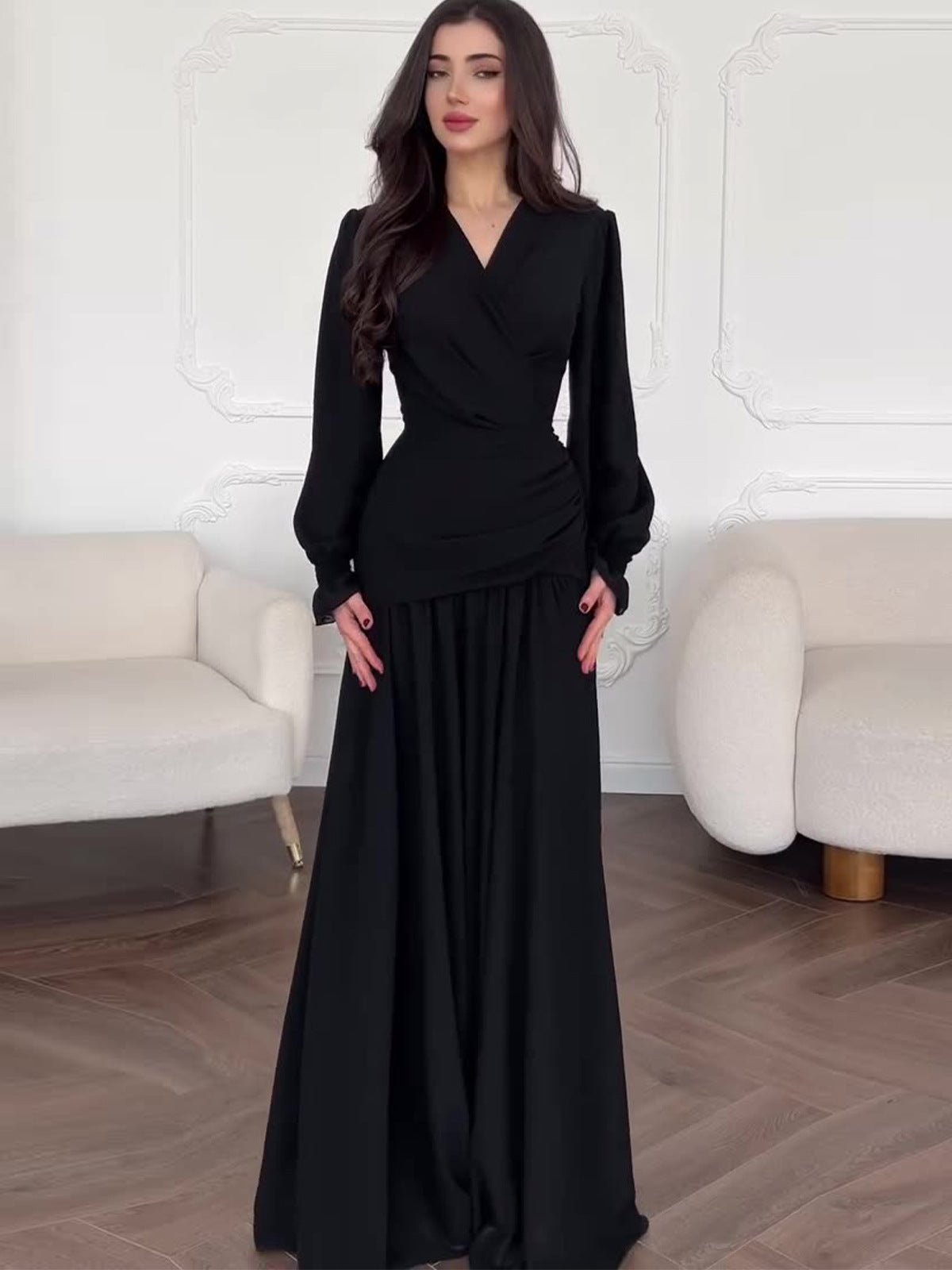 2025 New Design Chiffon Black Dress Woman