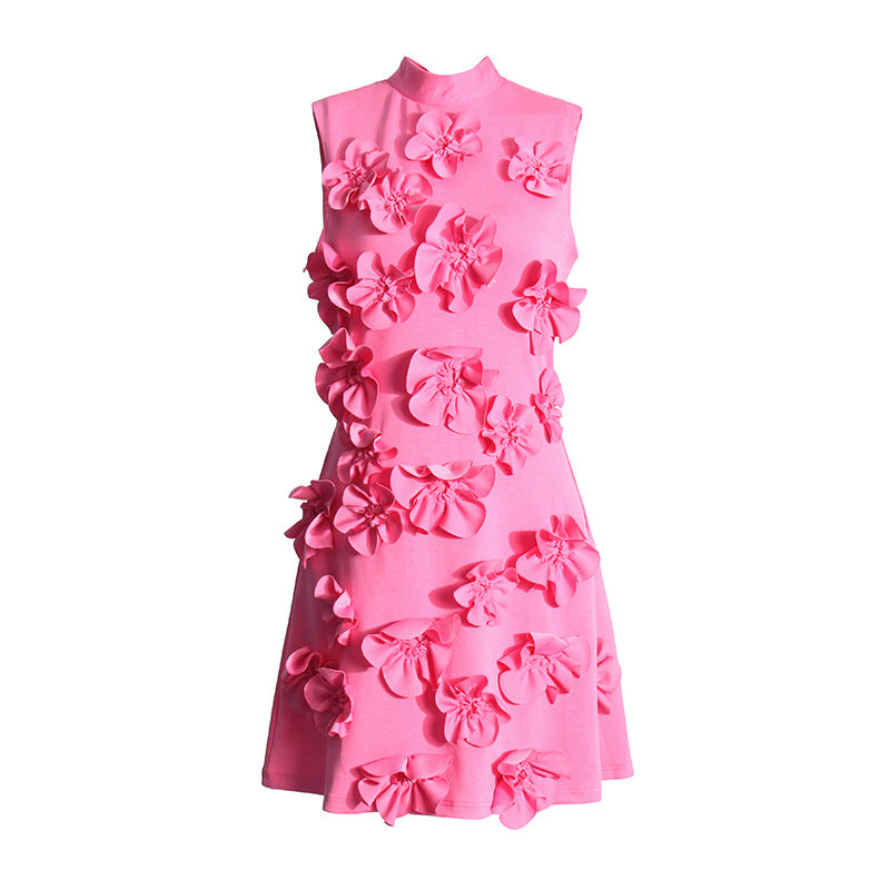 Temperament Famous Style Short Dress 2025 Spring New Heavy Industry Three-Dimensional Flowers Spliced With Dress Dress Woman