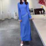 Women's Autumn Collar Long-Sleeved High-Waisted Escoating With Thin Dress