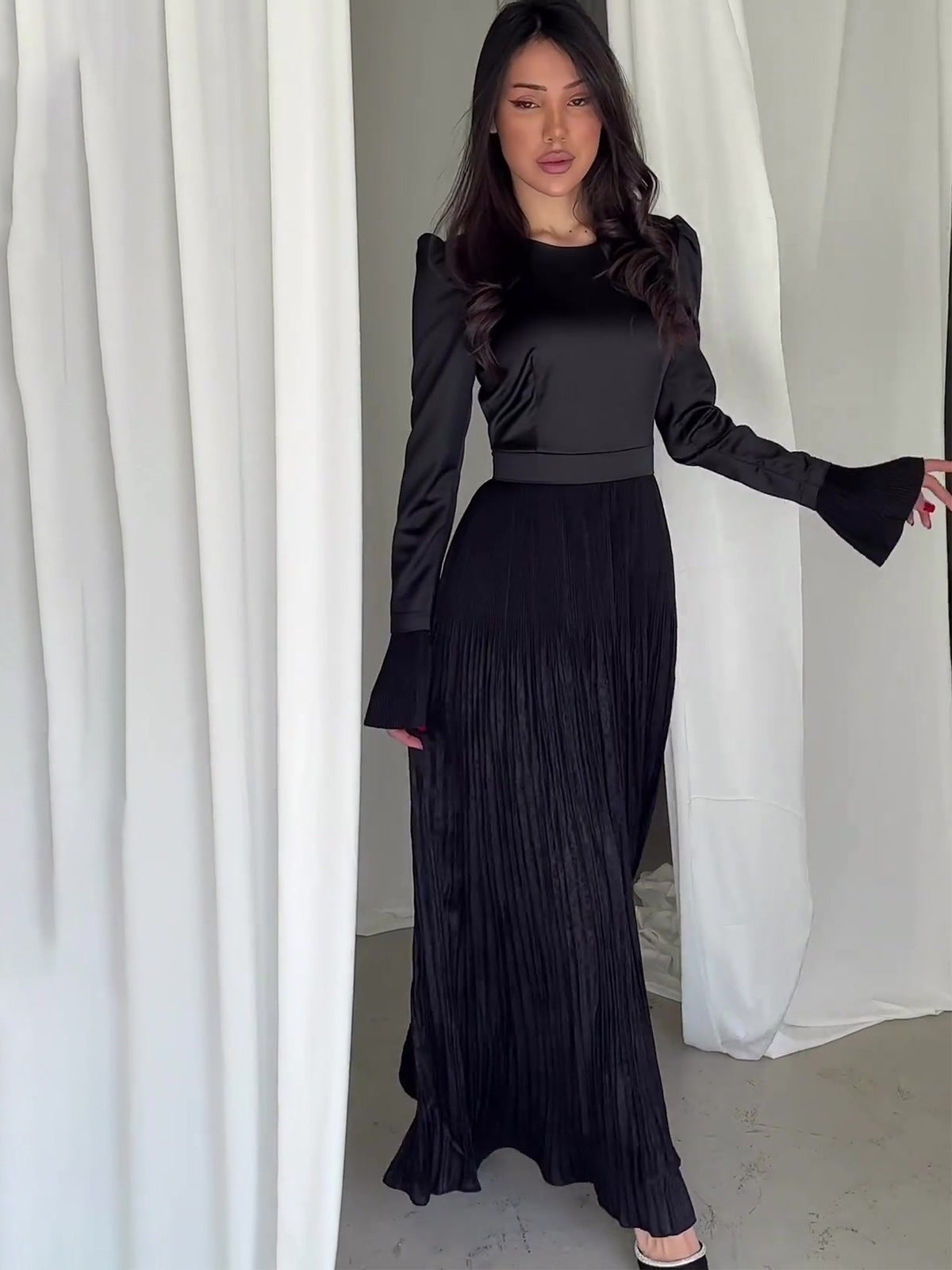 2024 New Folding Waist Thin Long Sleeves Big Set Of Famous Dress