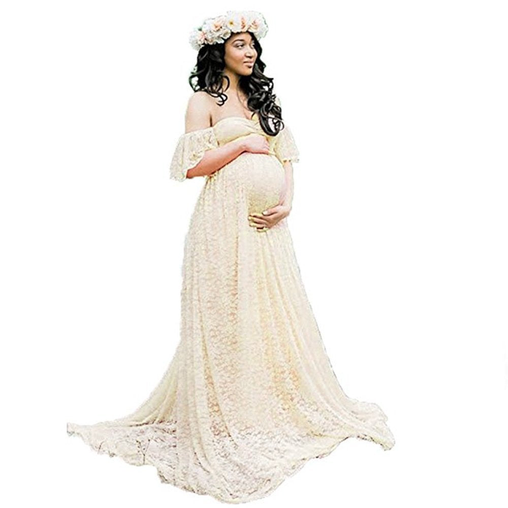 Women's Lace Pregnant Women Tail Short-Sleeved Dress Photography Flying Sleeve Dress 8919 (Special Price) Maternity