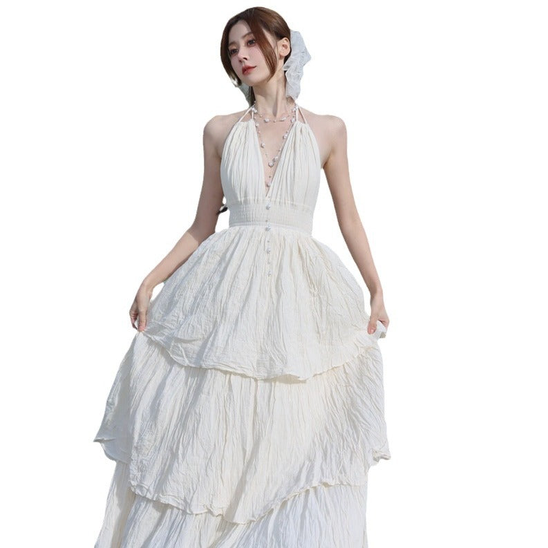 Design Sense Niche Sleeveless Hanging Neck Dress Fairy Summer Seaside Holiday Dress