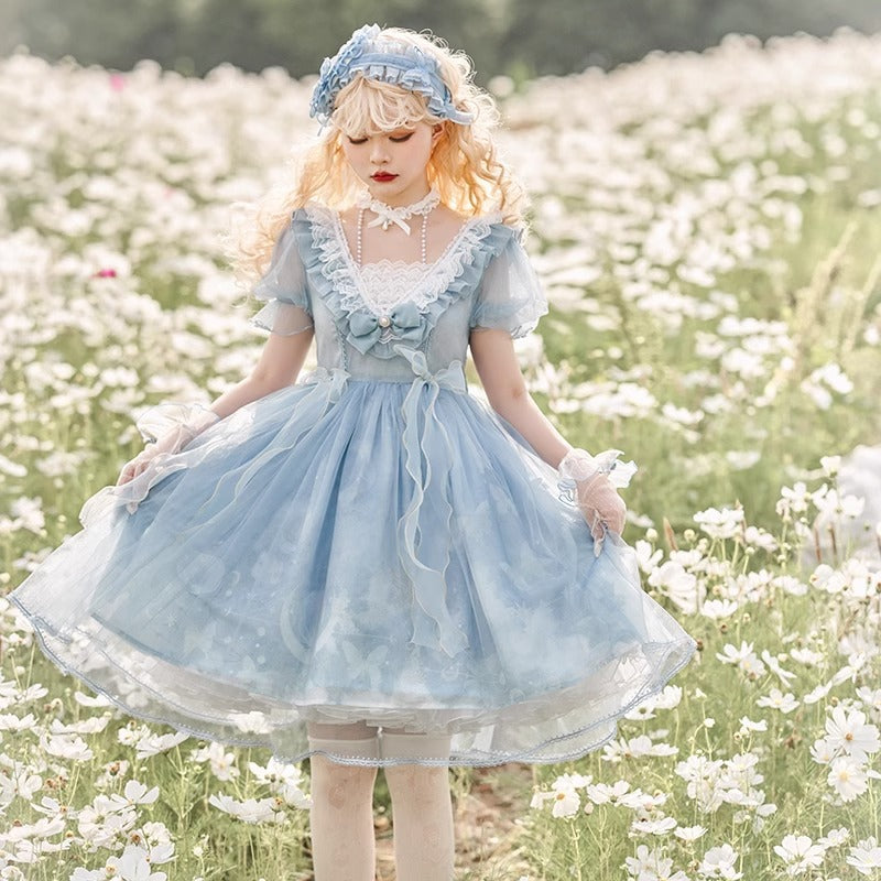 Butterfly Op Lolita Sweet Dress Lolita Dress Summer Long Short Sleeve 6544