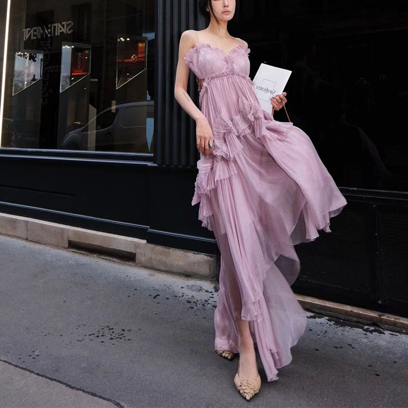 Summer New Net Red With The Same Purple Bare Back Strap Irregular Dress Seaside Vacation Sling Skirt