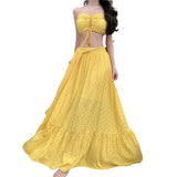 Seaside Resort Style Sexy Folded Blouse Blouse Swing Half-Dressed Two-Piece Suit Woman