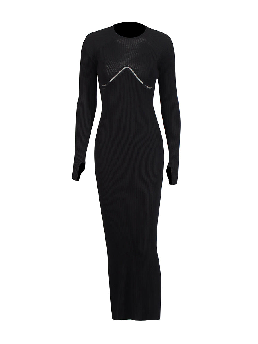Temperament Sexy Elegant Style Dress 2025 Summer New Round Collar Hollow Design High-Sensing Knitwear Dress Woman