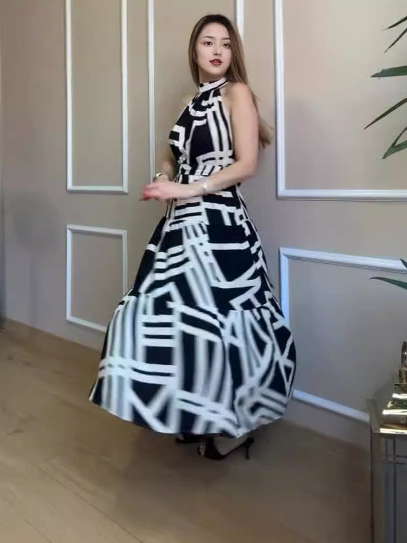 Summer New Fashion Temperament Round Collar Printing Dress