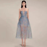 2025 Three-Dimensional Flower Lace Perspective Yarn Dress Dress Dress Dress Dress Woman