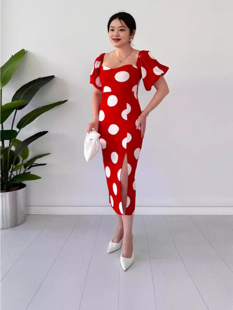 Fashion Wave Point Sexy Back Horn Sleeve Dress In Summer 2024