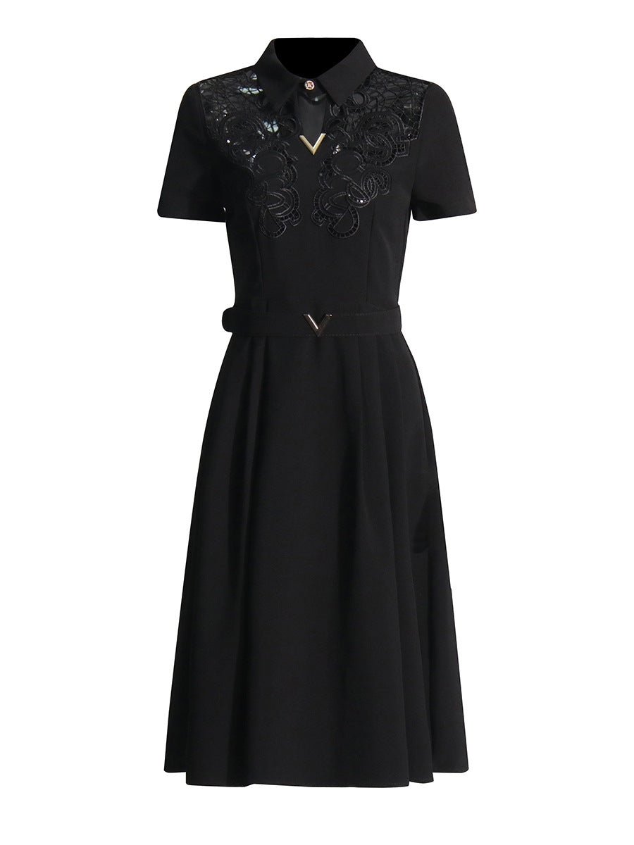 Temperament Style Dress 2025 Summer New Collar Hollow Crouses To Collect Belt Long Dress Women's Dress