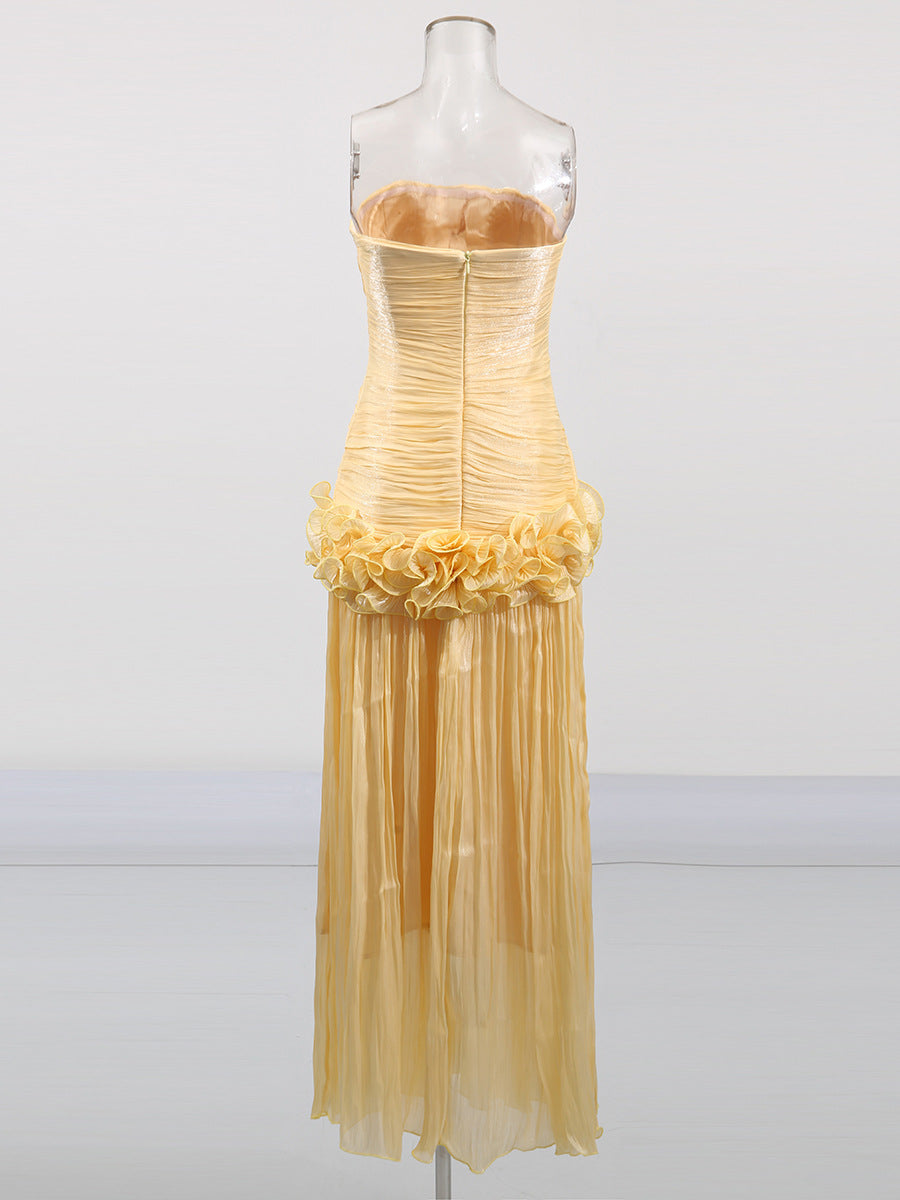 Yuanfeng Light Luxury Evening Dress 2025 New Women's Summer Breast Flavor Flavor To Waist Leaf Sides And Matching Dresses
