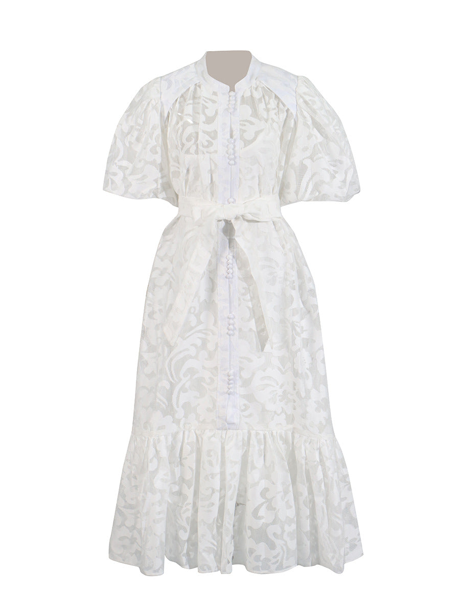 Vintage Elegant Dress 2025 Summer New Single-Rebutted Embroidered Printed Dress With Short Sleeve Dress Woman