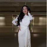 Sexy Fashion Round Collar Folds To The Waist To Repair The Solid Color Temperament Dress