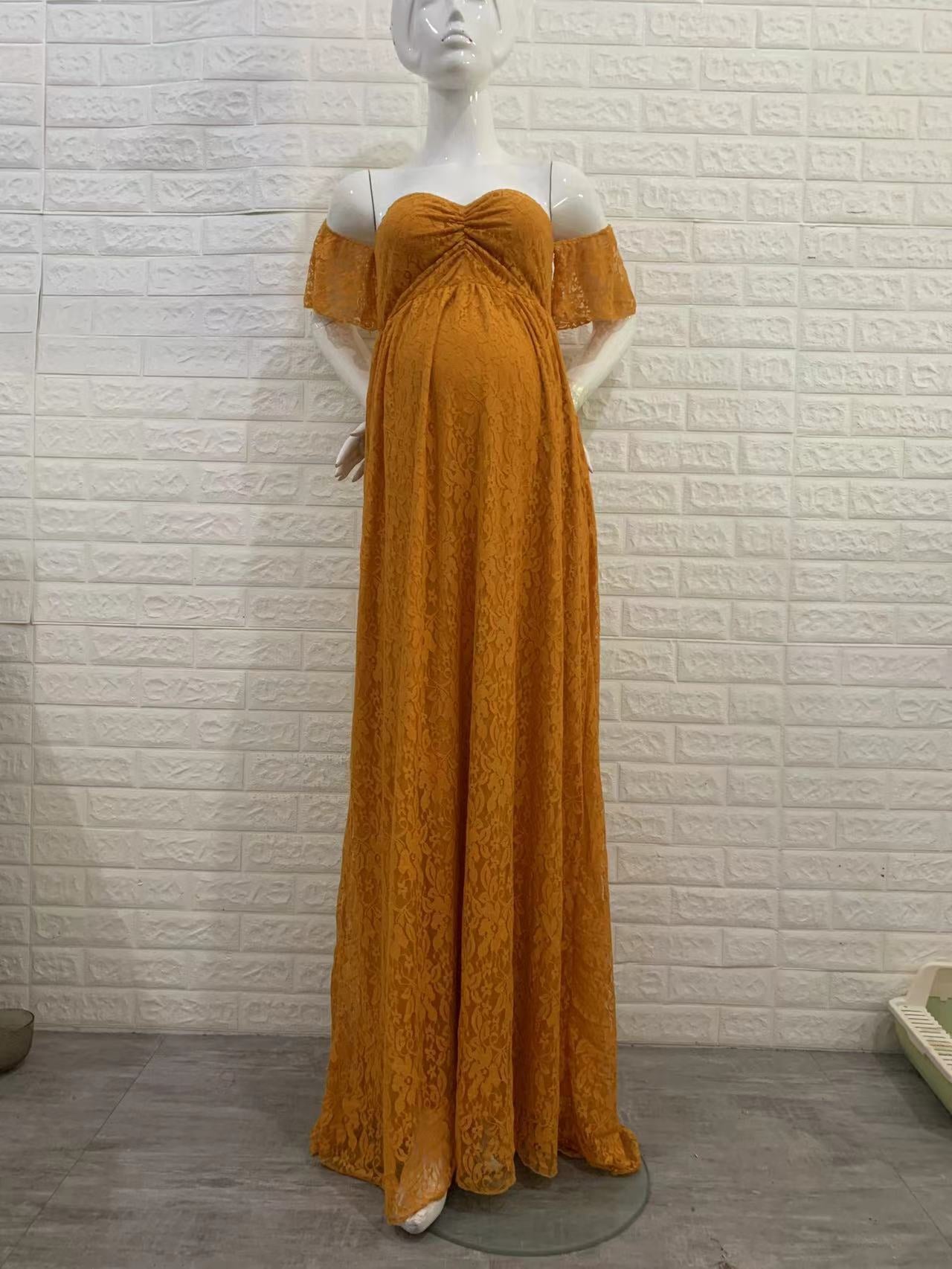 Women's Lace Pregnant Women Tail Short-Sleeved Dress Photography Flying Sleeve Dress 8919 (Special Price) Maternity