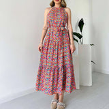 Women's Summer Hanging Sleeveless High-Waisted Body With Temperament Fashion Floral Dress