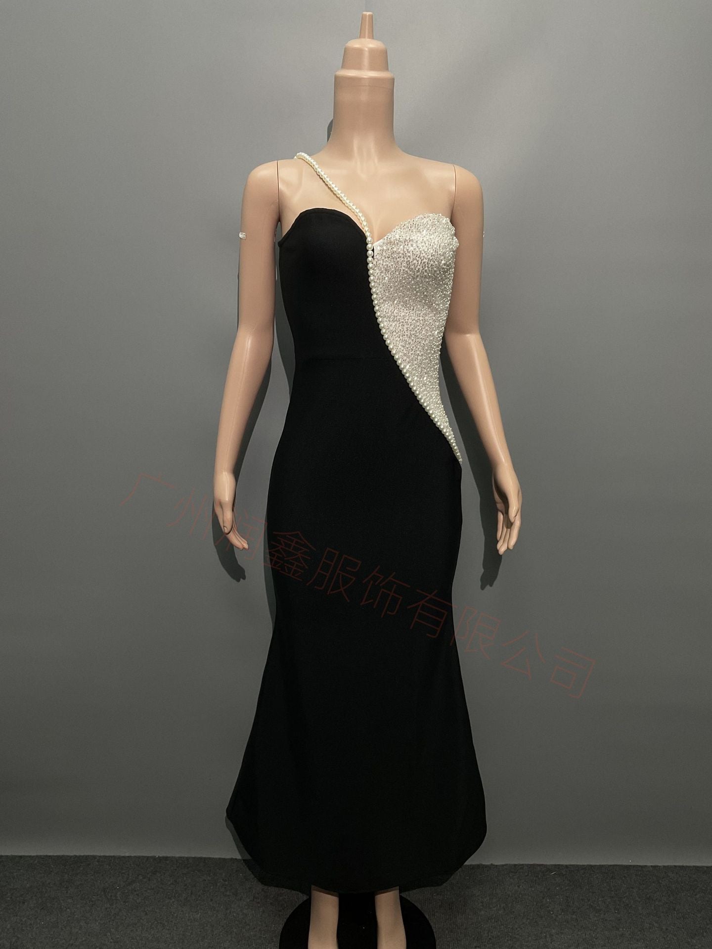 Fashion Pearl One-Shoulder Party Evening Dress Design Famous Fishtail Dress Banded Dress