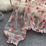 Shoulder Mesh Embroidery Perspective Shirt For Women's Summer Loose Bubble Sleeve Short Hoodie Long-Sleeved Lace Shirt DJPT