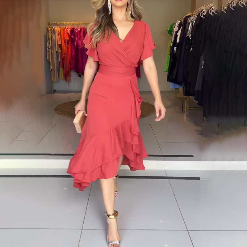 2024 French V-Neck High-Rise Slim Slimy Sexy Fashion Dress