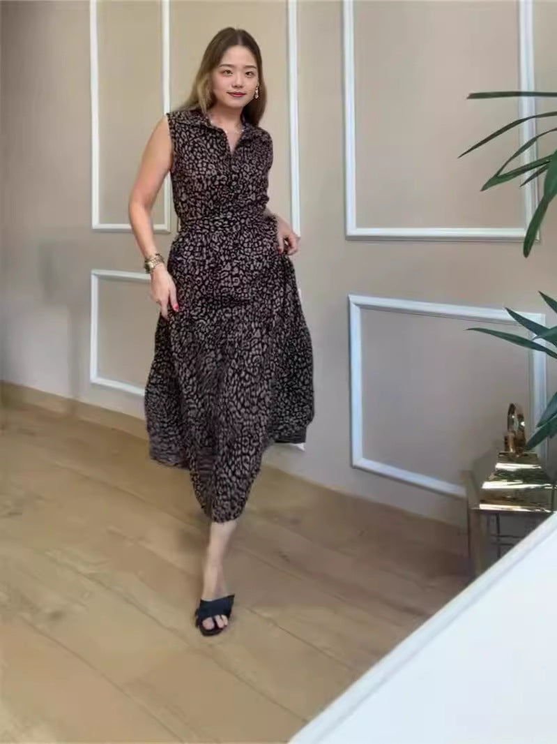 Summer New Fashion Collar Leopard Prints Thin Temperament Dress