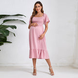 2025 New Summer Pregnant Woman Chiffon Dress Small Broken Floral Dress Short Sleeve Long Dress Maternity