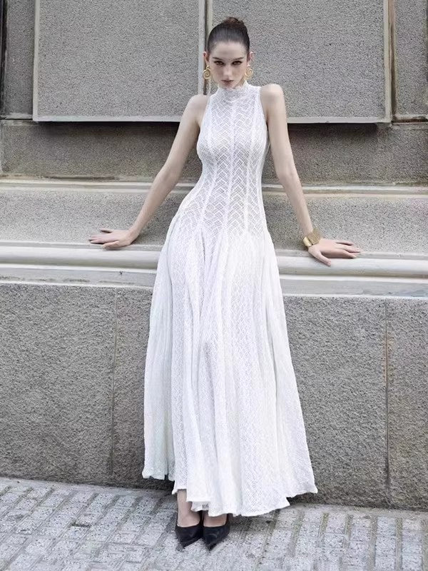 2025 Round-Necked Long-Sleeved Umbrella Dress Inside Lace Dress