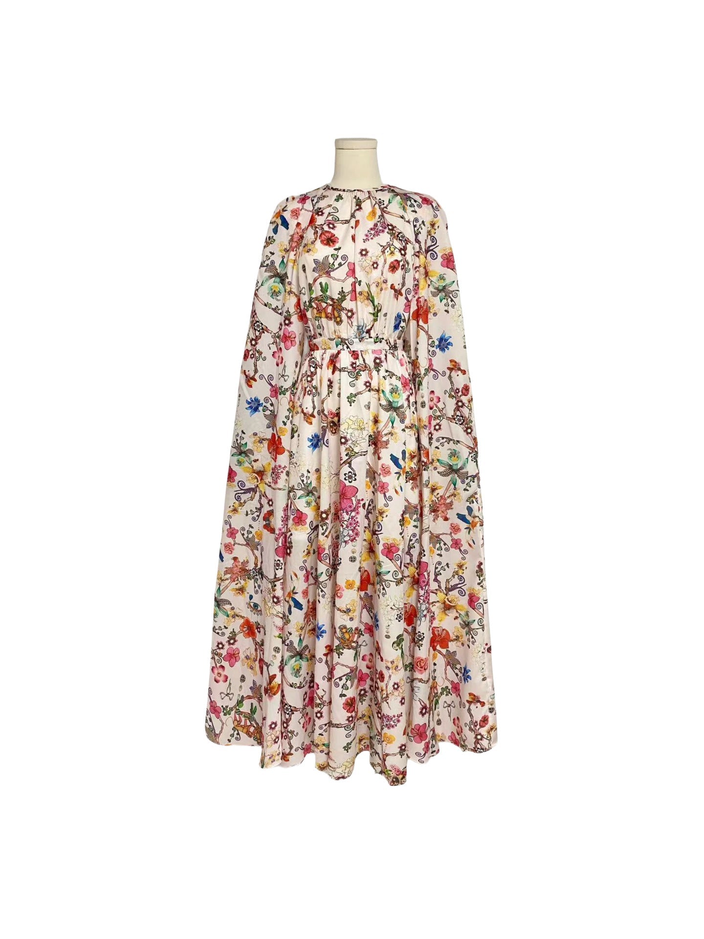 2025 Autumn New Round Collar Cloak Dress Design Waist Long Dress Dress Woman