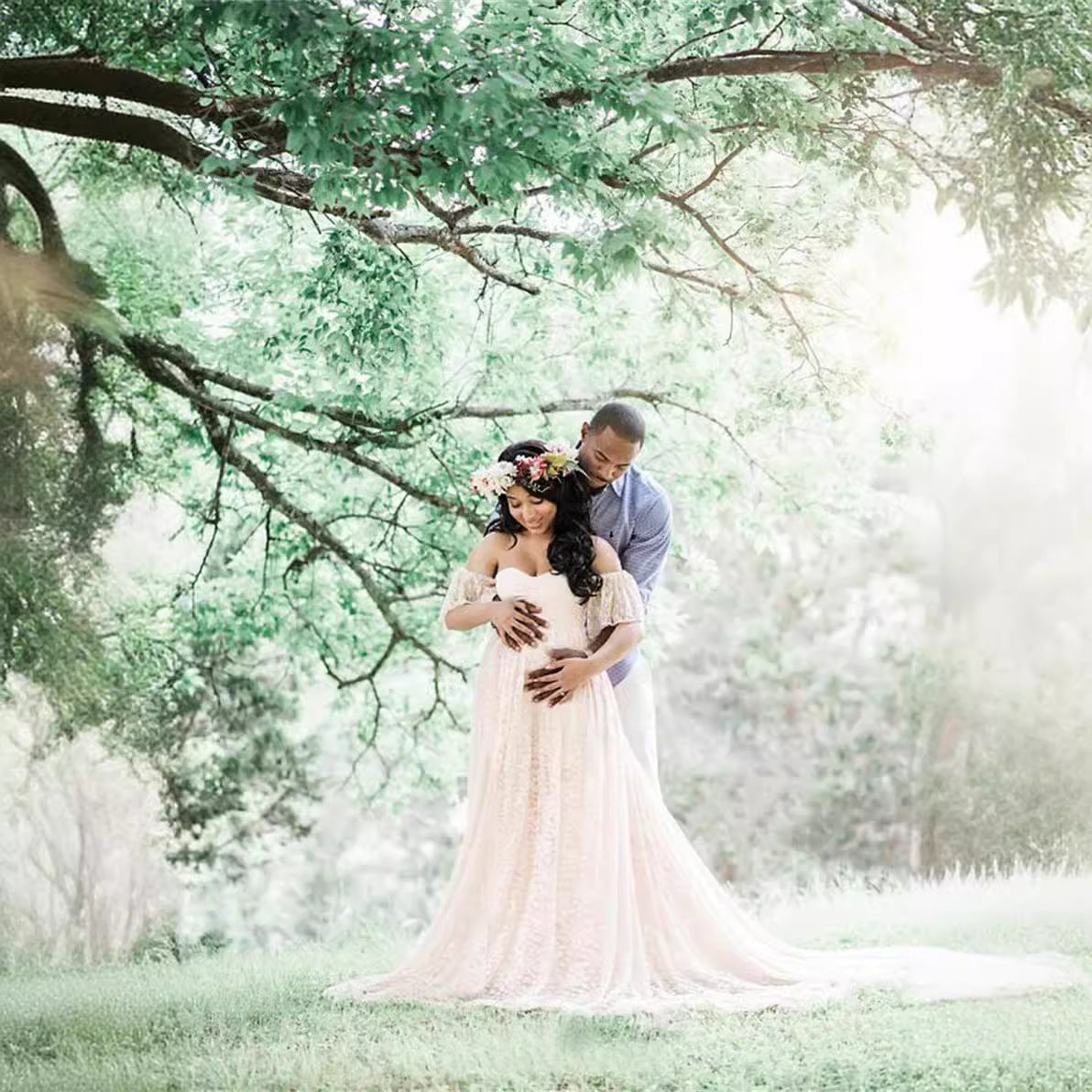 Women's Lace Pregnant Women Tail Short-Sleeved Dress Photography Flying Sleeve Dress 8919 (Special Price) Maternity